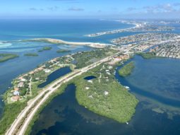 Aerial view of houses close to water